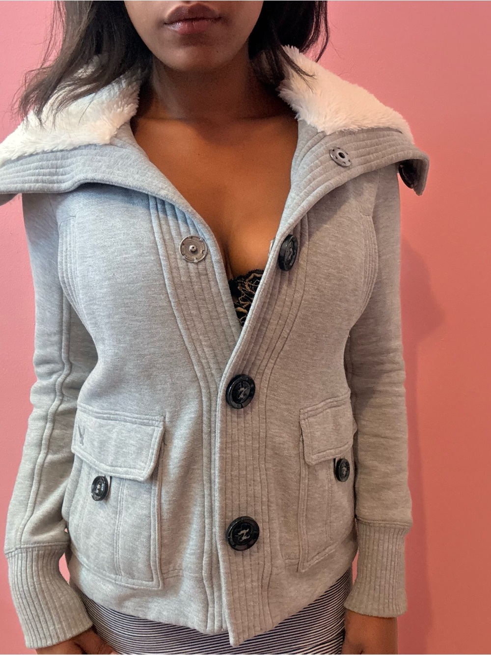 2000s American eagle fur Lined Button Jacket